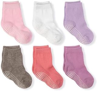 LA Active Baby Socks 3-6 Months - 6 Pairs of Newborn, Infant & Toddler Socks for Boys and Girls with Non-Slip Grip - Crew Style - Girls