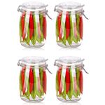 OLWICK® 4 Pcs Airtight Glass jar with Lids Food Storage Jar Round - Storage Container with Clear Preserving Seal Wire Clip for Kitchen Canning Cereal,Pasta,Sugar,Beans,Spice (Round) (1000 ml)