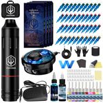 POSEIDON Tattoo Kit, Rotary Tattoo Pen Kit with 40PCS Tattoo Cartridge Needles, Professional Tattoo Machine Kit with Power Supply, 11 Color Tattoo Inks with Foot Pedal Tattoo Gun for Artists （PTK015）