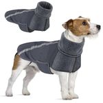 SlowTon Dog Winter Jacket, Waterproof Warm Dog Coats for Large Medium Small Dogs with Polar Fleece Lining Turtleneck Scarf, Reflective Adjustable Puppy Snowsuit Raincoat for Cold Weather (Gray,S)