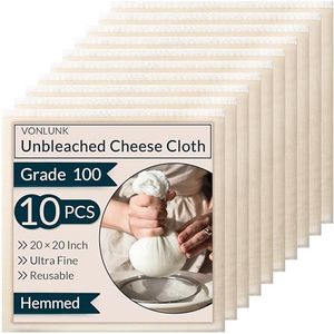 10-Pack Cheesecloth, 20x20 Inch Organic Hemmed Cheese Cloth for Straining, Reusable Unbleached Cotton Strainer for Cooking, Baking, Juicing, and Cheese Making (Grade 100)