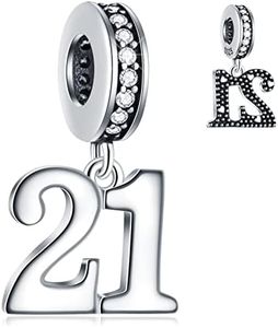 21st Birthday Dangle Charms fits Pandora Graduation Bracelet, 925 Sterling Silver 21 Anniversary Pendant Beads with CZ, Milestones Number 21 Years Bday Gifts for Wedding/Wife