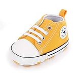 Unitysow Unisex Baby Boys Girls Star Canvas Sneaker Soft Anti-Slip Sole Newborn Infant First Walkers Crib Shoes,Yellow,6-12 Months