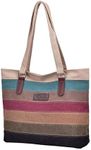 CHEREEKI Tote Bag, Striped Canvas Womens Handbag for School Work Shopping and Travel (Multicolor)