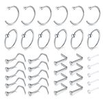 Zolure Nose Studs - 20G Nose Rings Nose Hoop Rings Nose Screws L Shaped Septum Cartilage Ring Tragus Hoop White Gold Silver Piercing Jewelry