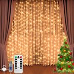 Jsdoin Curtain Lights 3m×3m 300LED fairy lights with 8 Modes Remote Control Timer Adjustable Brightness, Curtain Light for Bedroom, Garden, Party, Wedding,Christmas，curtain fairy lights (Warm White)