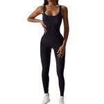 JN JANPRINT Yoga Jumpsuit for Women Workout Gym Seamless Ribbed One Piece Square Neck Tummy Control Padded Sport Bra Jumpsuits