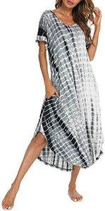 AVIIER Nightgowns for Women Cotton V Neck Sleepwear Short Sleeve Loungewear (Tie Dye-Gray, Large)