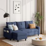 FURNY Samoa 4 Seater L Shape Sofa Set Fabric Modular 3 Seater & Ottoman (Blue)