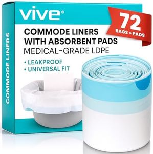 Vive Commode Liners with Absorbent Pads - Portable Toilet Bedside Chair Replacement Bags - Disposable Porta Potty Liners for Bariatric Standard Arm 3 in 1 Folding Buckets - Leakproof (72 Pack)