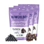 Rawcology - Blueberry with Acai Organic Granola | Grain Free Granola | Gluten Free Granola | Healthy Cereal | Vegan, Low Sugar, Keto, Paleo, Peanut Free, NON-GMO, Allergen Friendly (3 x 200g)