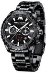 MEGALITH Mens Watches with Stainless Steel Waterproof Analog Quartz Fashion Business Chronograph Black Watches for Men, Auto Date