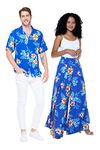 Matchable Couple Hawaiian Luau Shirt in Hibiscus Blue, Men, XL