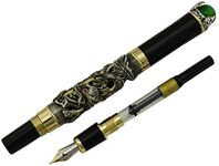 Jinhao Ancient Gray Dragon Playing Pearl Fountain Pen Green Jewelry with Pen Pouch