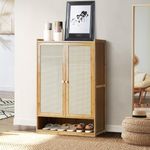 Oikiture Shoe Cabinet Rattan Door Shoe Storage with 4 Tiers Rack White