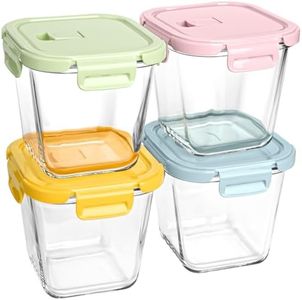 Square Glass Storage Containers for Lunch, 4 Cup Glass Soup Containers with Lids, Glass Freezer Safe Food Storage Jars for Salad, Fruit and Ice Cream, Glass Meal Prep Bowl Reusable Microwavable 32 oz