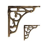 Maison Belle Vintage Old Style Shelf Support Rustproof Iron Wall Shelf Bracket - Gold Antique Finish - Pack of 2 (Size - 4 INCH - Antique)