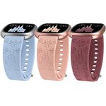 Girovo 3 Pack Cartoon Engraved Band Compatible with Fitbit Versa 4 Bands/Fitbit Versa 3 Bands/Sense/Sense 2 Band Women, Cute Soft Silicone Replacement Bracelet Sport Designer Fancy Strap for Versa 4