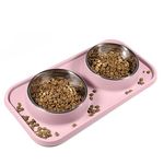 L.D.Dog Cat Food Bowls, Cat Bowls Non-Skid and Non-Spill Silicone Pads with PP Stand, Removable Stainless Steel Food and Water Dishes for Cats, Small Size Dogs