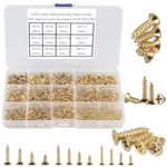 FandWay 1200Pcs M2 M2.5 M3 Phillips Flat Head Self-Tapping Screws, Golden Plated Carbon Steel Countersunk Head Tapping Screws,Wood Screws Assortment Set with Storage Box.