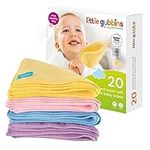 Little Gubbins 20 Microfibre Baby Wipes with Free Laundry Bag | Made From Recycled Materials | Pack of 20 x 20cm Reusable, Washable, Dry, Unscented Cloths | Ideal for Hands & Faces