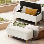 Oikiture Storage Ottoman, 97 x 40 x 40 Footrest Stool Bench Padded Seat Storage Box Home Bedroom Furniture