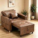 Esright 3-in-1 Sleeper Chair Bed, Convertible Futon Multi-Functional Sofa Bed Adjustable Reading Chair with Modern Faux Leather, Brown