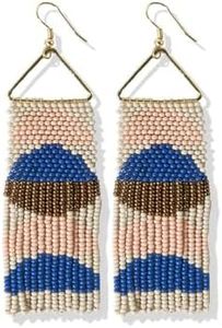 INK+ALLOY Beaded Boho Earrings for Women, Gloria Half Circles on Brass Triangle Seed Bead Long Fringe Statement Earrings, Unique Handmade Jewelry for the Modern Bohemian, 3.75-Inch Length, Glass, No