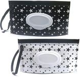 Baby Wipe Dispenser,Portable Refillable Wipe Holder Wipe Dispenser Bag Reusable Travel Wet Wipe Pouch (black & white stars)