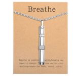 Mindfulness Breathing Necklace Stress Relief Pendant Stainless Steel Anxiety Breathe Necklace for Women Men, 60+5+5cm, Stainless Steel, No Gemstone