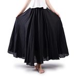 Aeslech Long Maxi Skirts for Women, Elastic Waist Flowing Bohemian Beach Summer Skirt Renaissance Black 105CM Length