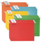 Hiziwimi Foolscap Reinforced Paper Suspension Files, [Pack of 25], with Tabs and Card Inserts, 5 Colors Filing Cabinet Suspension File for Office, School Desktop File Storage