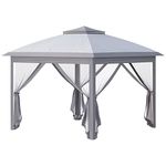 Outsunny 3.3 x 3.3m Pop Up Gazebo, Double Roof Foldable Canopy Tent with Zipped Mesh Sidewalls, Height Adjustable and Carrying Bag, Event Tent for Patio Garden, Grey