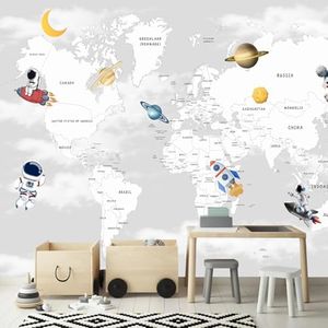 YQWDMX - Grey map Peel and Stick Wallpaper Cartoon Planet Kids wall Mural for Nursery ZY04 L