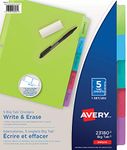 Avery Write & Erase Big Tab Dividers, 5 Tabs, 1 Set, Brights Multi-Colour (23180)