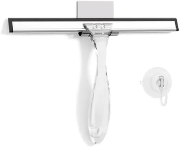 AmazerBath Shower Squeegee for Glass Doors, All-Purpose Squeegee with Suction Hook & Adhesive Hook, Clear Squeegee for Shower Glass, Windows, Mirrors, Tiles and Car Windows - 10 Inches, Clear