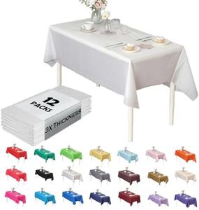 Evershine (12-Pack) Heavy Duty Plastic Table Covers Tablecloth (Reusable) (Rectangle 54" X 108", White)