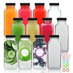 STARSIDE 12 Pack 16oz Glass Drinking Bottles with Lids,Vintage Water Bottles,Reusable Drinking Jars with Lids for Milk,Juicing,Kombucha,Juice