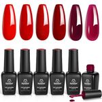 Beetles Red Gel Nail Polish Set - 6 Colors Bloody Mary Collection Popular Shimmer Red Burgundy Gel Polish Kit Valentine's Day Gift, Soak Off LED Gel Nail Kit Minicure DIY Home