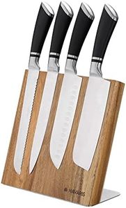 Navaris Wooden Magnetic Knife Holder - Universal Wood Magnetic Block & Organizer for Knives, Scissors, Utensils - Acacia, 9.1" x 8.9"