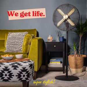 Russell Hobbs 16” Metal Pedestal Fan – Brushed Gold & Black, 3 Speeds, Oscillating