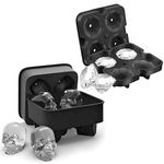 3D Skull and Diamond Ice Mold Tray, Super Flexible High Grade Silicone Ice Cube Molds for Whiskey, Cocktails, Beverages, Iced Tea & Coffee, Black