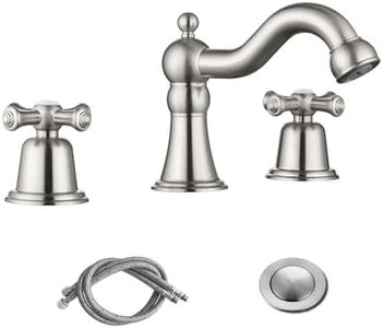 RKF Bathroom Faucets for Sink 3 Hole Brushed Nickel 8 inch Widespread Bathroom Sink Faucet with Drain 2 Handles Cross Knobs Faucet Bathroom Vanity Faucet Basin Mixer Tap Faucet CWF033-GBN