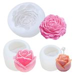 Asaisimg 3 Pcs Peony Flower Silicone Candle Molds Set, 3D Peony and Rose Silicone Resin Soap Molds, Flower Fondant Silicone Mold for Handmade Cake Decoration Chocolate Epoxy Casting Resin Craft