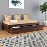 VINAYAK ART PLACE Wooden Single Size Bed for Living Room, Drawing Room & Bedroom | Space Saving Wooden Cot/Palang/Diwan with Trundle Drawer Storage | Solid Sheesham Wood | Walnut Finish