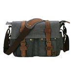 Peacechaos Messenger Bag Leather Canvas Shoulder Bookbag Laptop Bag + Dslr Slr Camera Canvas Shoulder Bag (Dark Grey)