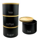 3 Pieces Jar with Wooden Lid Tea Coffee Sugar Canister Storage Container Bowl Pots Kitchen Storage Tins (Black)