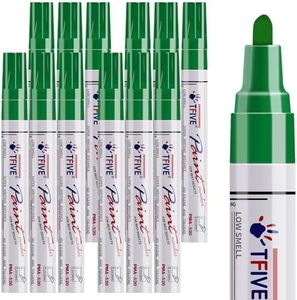 TFIVE Green Paint Pens Markers - 12 Pack Oil Based Permanent Marker, Medium Tip, Never Fade, Quick Dry, Waterproof Paint Pen for Rocks Painting, Wood, Fabric, Plastic, Canvas, Glass, Metal
