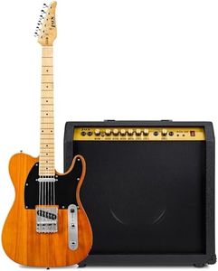 LyxPro 30" Electric Guitar TL Series Full-Size Paulownia Body, 3-Ply Pickguard, 3-Way Switch & Volume/Tone Controls - (Mahogany) with 60 Watt Amplifier - (Black)