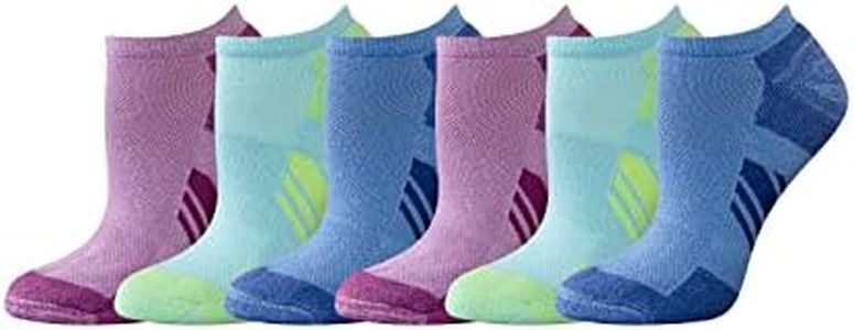 Amazon Essentials Women's Performance Cotton Cushioned Athletic No-Show Socks, 6 Pairs, Multicolor/Solid/Stripe, 6-9